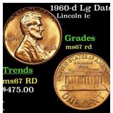 1960-d Lg Date Lincoln Cent 1c Grades GEM++ Unc RD