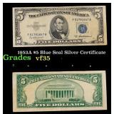 1953A $5 Blue Seal Silver Certificate Grades vf++