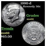 1990-d Kennedy Half Dollar 50c Grades GEM+ Unc