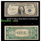 1935F $1 Blue Seal Silver Certificate Grades vf+