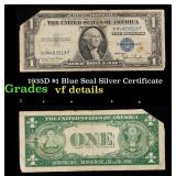 1935D $1 Blue Seal Silver Certificate Grades vf de
