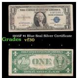 1935F $1 Blue Seal Silver Certificate Grades vf++