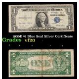 1935E $1 Blue Seal Silver Certificate Grades vf, v