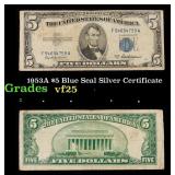 1953A $5 Blue Seal Silver Certificate Grades vf+