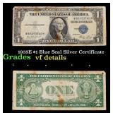 1935E $1 Blue Seal Silver Certificate Grades vf de