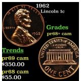 Proof 1962 Lincoln Cent 1c Grades GEM++ Proof Came