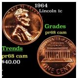 Proof 1964 Lincoln Cent 1c Grades GEM++ Proof Came