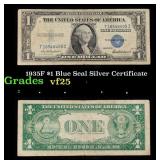 1935F $1 Blue Seal Silver Certificate Grades vf+