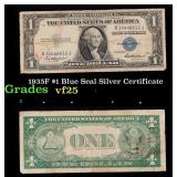 1935F $1 Blue Seal Silver Certificate Grades vf+