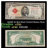 1928E $5 Red Seal United States Note Grades vf++