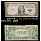 1935E $1 Blue Seal Silver Certificate Grades vf+