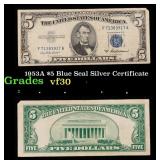 1953A $5 Blue Seal Silver Certificate Grades vf++