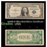 1935E $1 Blue Seal Silver Certificate Grades vf+