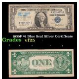 1935F $1 Blue Seal Silver Certificate Grades vf+