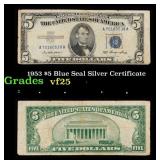 1953 $5 Blue Seal Silver Certificate Grades vf+