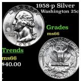 1958-p Washington Quarter Silver 25c Grades GEM+ U