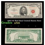 1963 $5 Red Seal United States Note Grades xf+