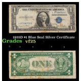 1935D $1 Blue Seal Silver Certificate Grades vf+