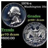 Proof 1974-s Washington Quarter 25c Grades GEM++ P