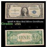 1935F $1 Blue Seal Silver Certificate Grades vf+