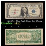 1935F $1 Blue Seal Silver Certificate Grades vf, v
