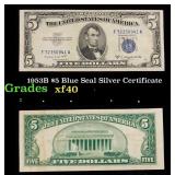 1953B $5 Blue Seal Silver Certificate Grades xf