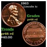 Proof 1963 Lincoln Cent 1c Grades Gem++ Proof Red