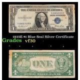 1935E $1 Blue Seal Silver Certificate Grades vf++