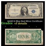 1935D $1 Blue Seal Silver Certificate Grades vf de