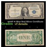 1935F $1 Blue Seal Silver Certificate Grades vf de