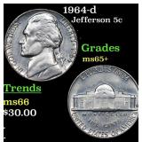 1964-d Jefferson Nickel 5c Grades GEM+ Unc