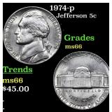 1974-p Jefferson Nickel 5c Grades GEM+ Unc