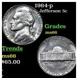 1964-p Jefferson Nickel 5c Grades GEM+ Unc
