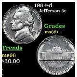1964-d Jefferson Nickel 5c Grades GEM+ Unc