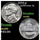 1974-p Jefferson Nickel 5c Grades GEM+ Unc
