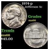 1974-p Jefferson Nickel 5c Grades GEM+ Unc