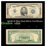 1934D $5 Blue Seal Silver Certificate Grades vf+