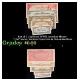Lot of 5 Japanese WWII Invasion Money "JIM" Notes,