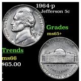 1964-p Jefferson Nickel 5c Grades GEM+ Unc