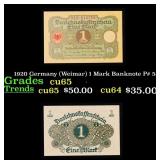 1920 Germany (Weimar) 1 Mark Banknote P# 58 Grades