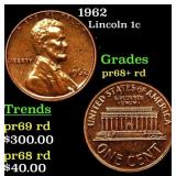 Proof 1962 Lincoln Cent 1c Grades Gem++ Proof Red