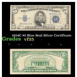 1934C $5 Blue Seal Silver Certificate Grades vf+