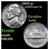 1962-p Jefferson Nickel 5c Grades GEM+ Unc