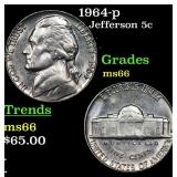 1964-p Jefferson Nickel 5c Grades GEM+ Unc