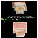 Lot of 5 Japanese WWII Invasion Money "JIM" Notes,