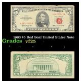 1963 $5 Red Seal United States Note Grades vf+