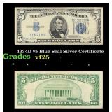 1934D $5 Blue Seal Silver Certificate Grades vf+