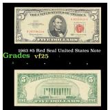 1963 $5 Red Seal United States Note Grades vf+