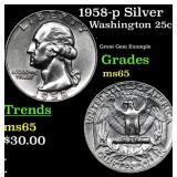 1958-p Washington Quarter Silver 25c Grades GEM Un