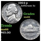 1964-p Jefferson Nickel 5c Grades GEM+ Unc